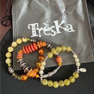 Treska Silver Yellow,Green,Copper and Orange Beaded/Varieties -Stretch Bracelets